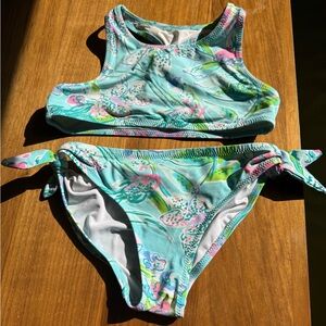 Lilly Pulitzer Girls Bikini Set Size 6 Aqua Pink Floral Two Piece